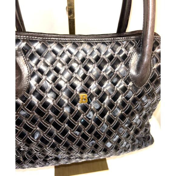 Bally Basket Weave Black Leather Top Handle Handbag - Picture 2 of 7